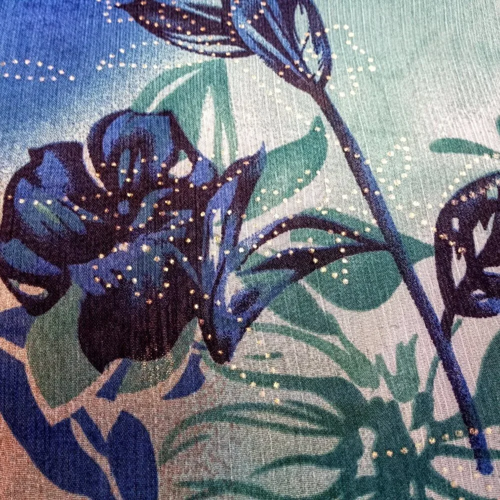 Teal Blue, Tan & Gold Dot Sheer Oblong Scarf